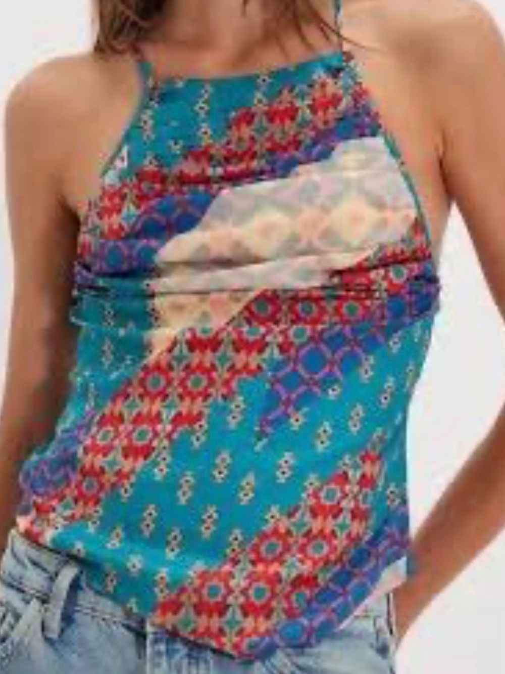 Free People Turquoise Multicolor Halter Print Camisole